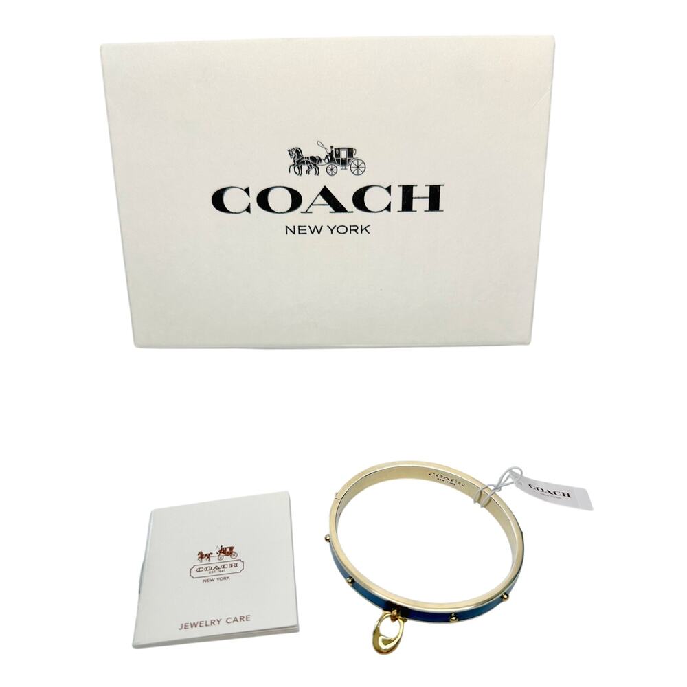 Coach Enamel Riveted Signature C Hinge Bangle Bracelet Teal Green- NWT